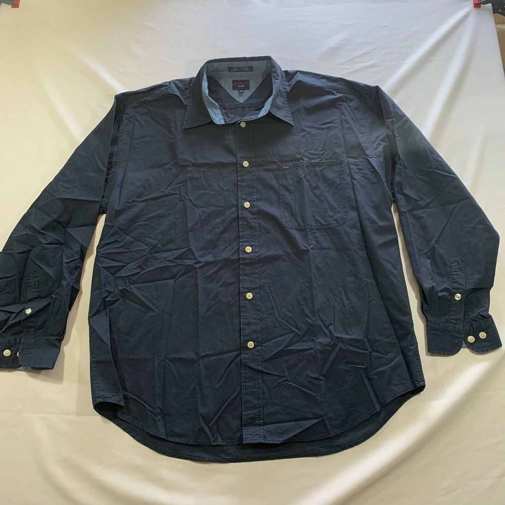 Vintage Tommy Jeans Striped Button Down‎ Embroidered Long Sleeve Men's size L